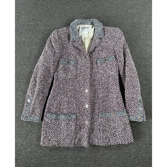 CHANEL Jackets & Blazers - Vintage Chanel Coat Womens 38 Tweed Chain Hem Logo Buttons France 90s Authentic